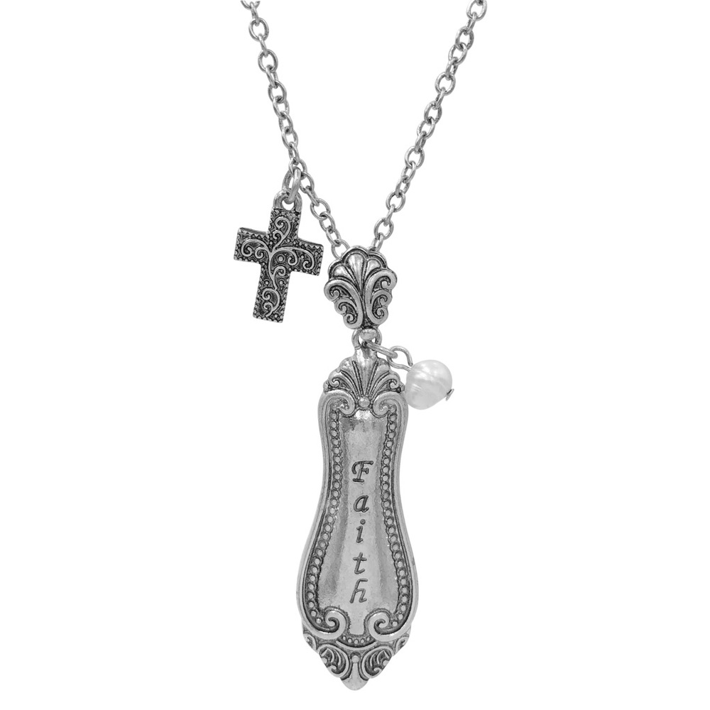 FAITH Silver Tone Spoon Handle Style Pendant Necklace